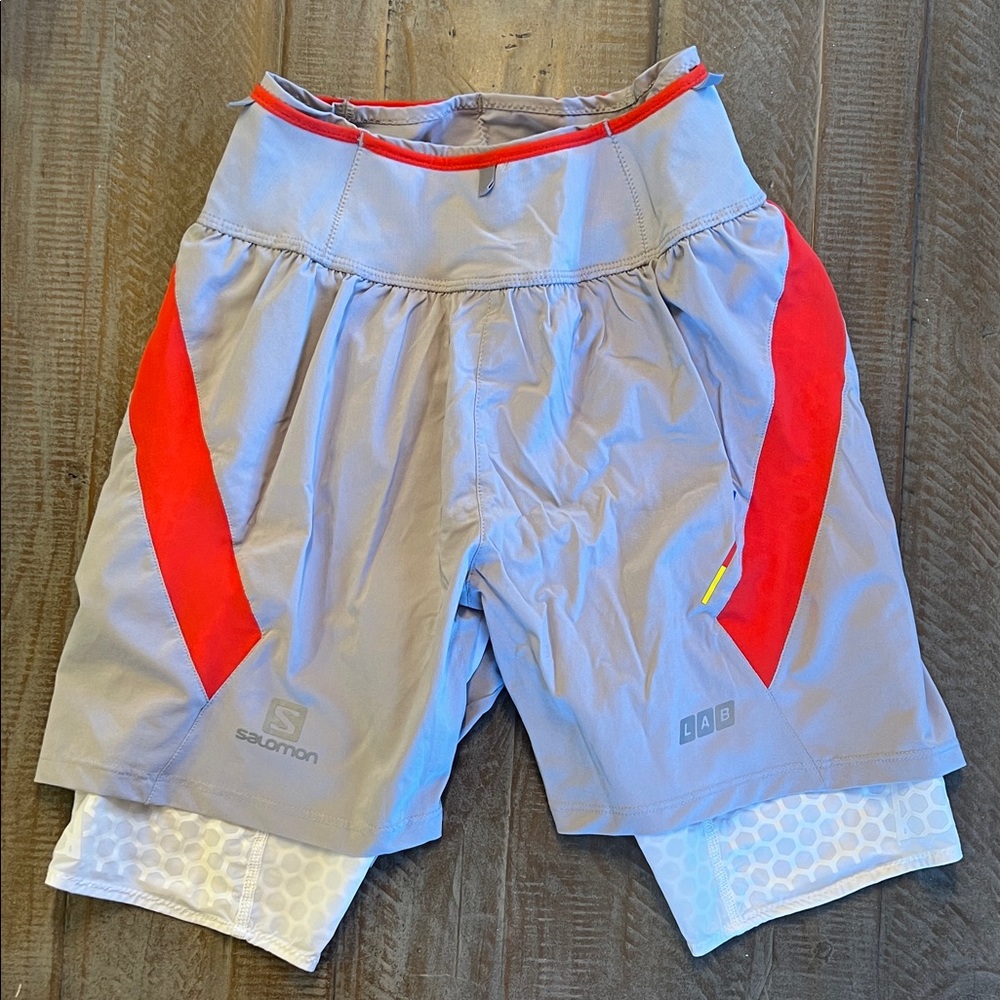 Salomon Gray and Red Athletic Shorts